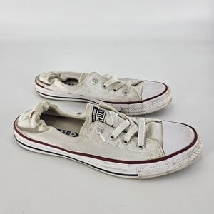 Converse 10 Slip On Shoes White Canvas Sneakers with Red Accents